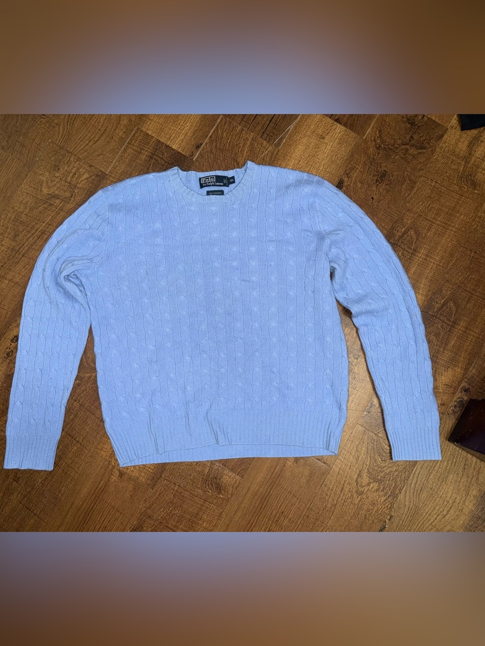 Ralph Lauren Light Blue Cable-Knit Crewneck Cashmere Sweater